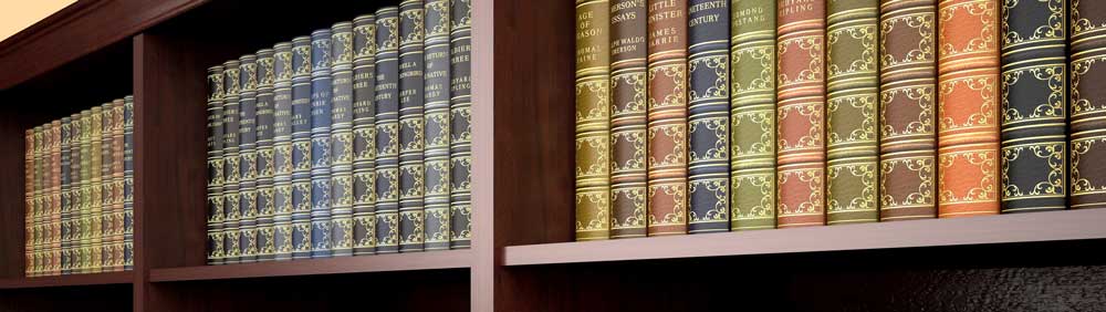 A row of legal books inside of an office. 