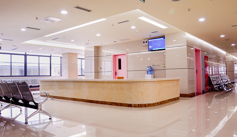 An empty waiting room inside of a hospital. 