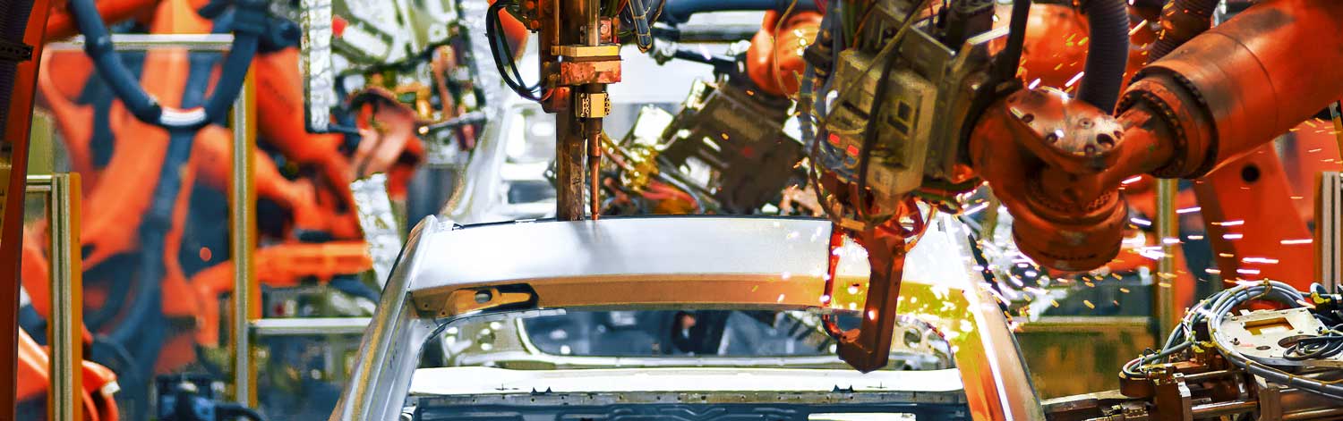 Closeup of a car assembly line. 