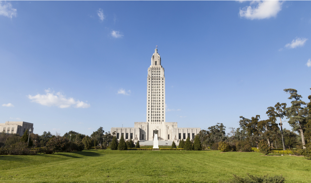 Louisiana State Capital building during a summer day.