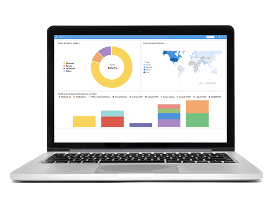 The Arctic Wolf Dashboard on a laptop, highlighting bar graphs, as well as detections on a map.