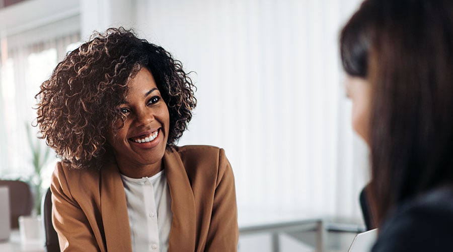 Finance worker having conversation with client