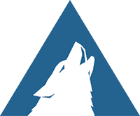 Logo d'Arctic Wolf avec un loup blanc hurlant sur un arrière-plan bleu.