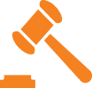 Graphic of an orange gavel and block.