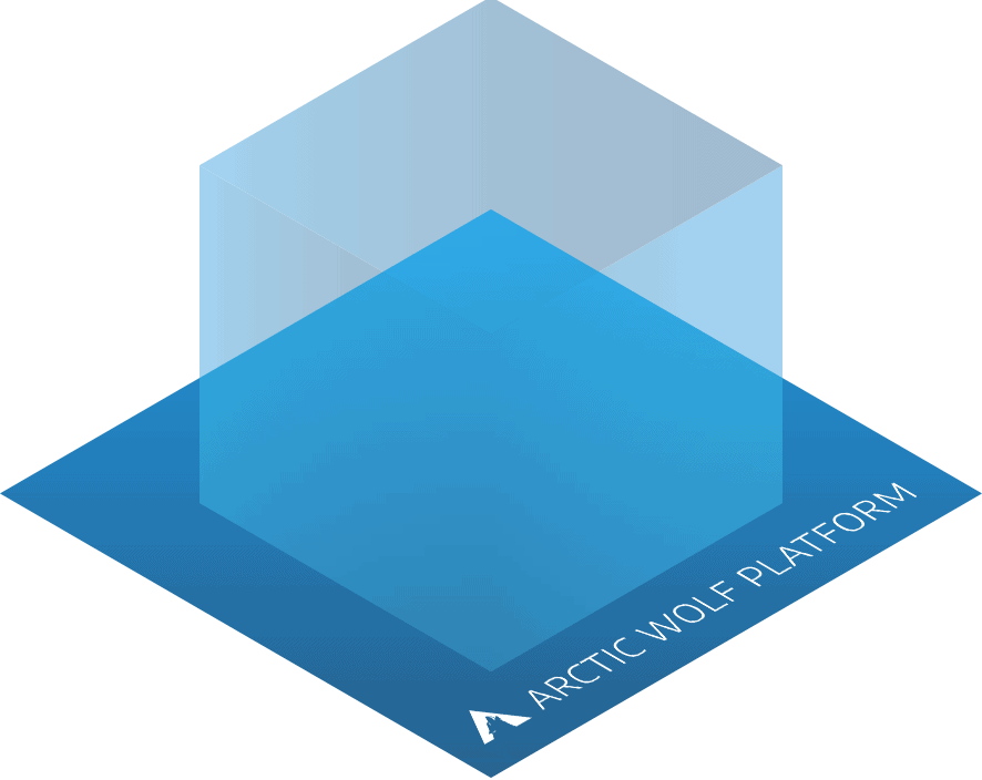 A blue square with "the Arctic Wolf platform" written on top of it with a silhouette of a larger three-dimensional square.