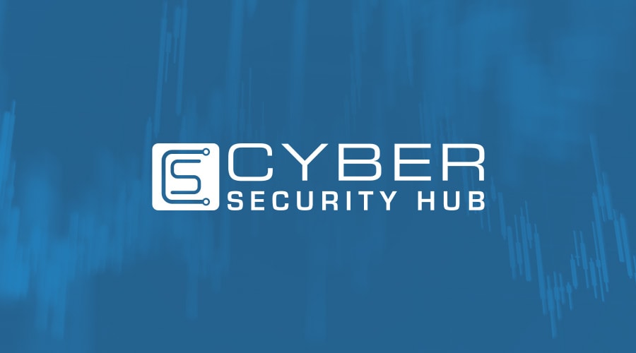 Cyber Security Hub logo on abstract blue report background