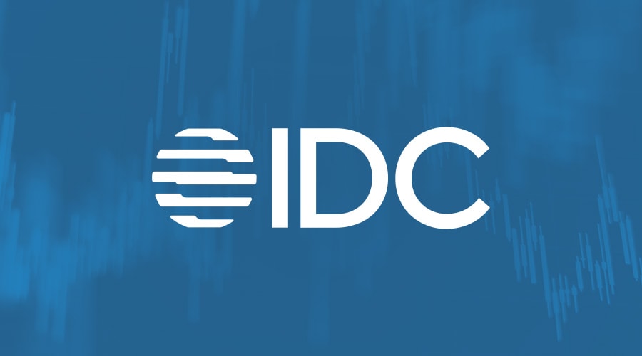 International Data Corporation (IDC) logo on abstract blue report background