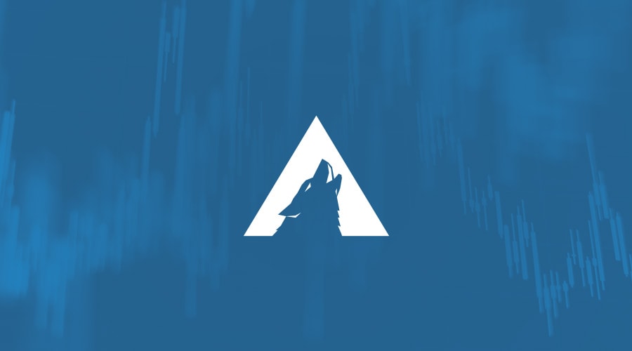 Arctic Wolf logo icon on abstract blue report background