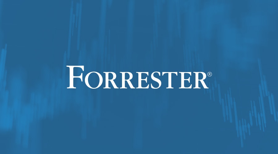 Forrester® logo on abstract blue report background