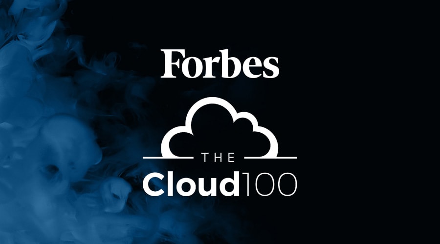 Forbes Cloud 100 on black background with blue smoke