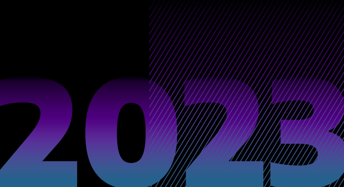 2023 text filled with blue and purple gradient