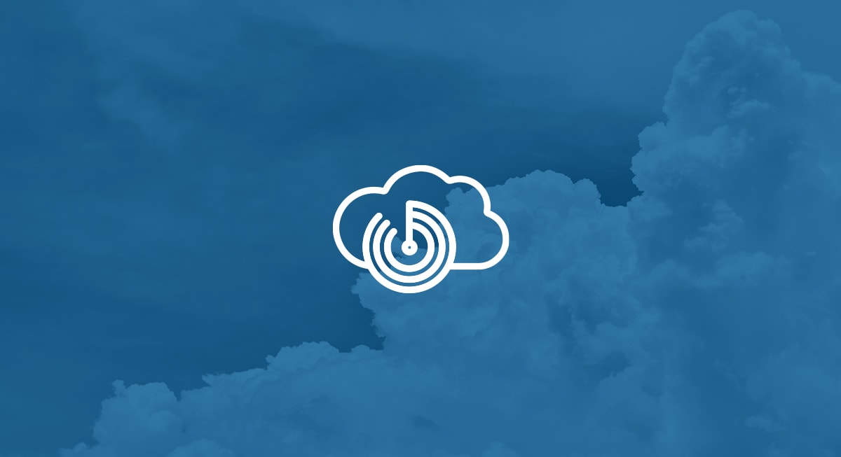 Cloud icon with clouds in the background.