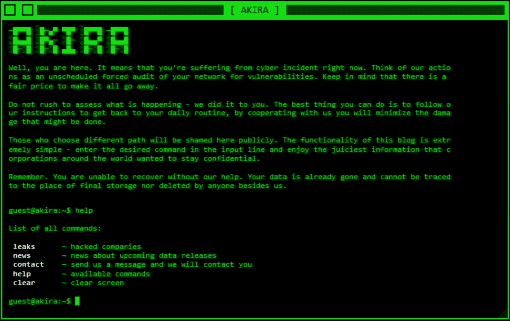 Screen with Akira and green text. 