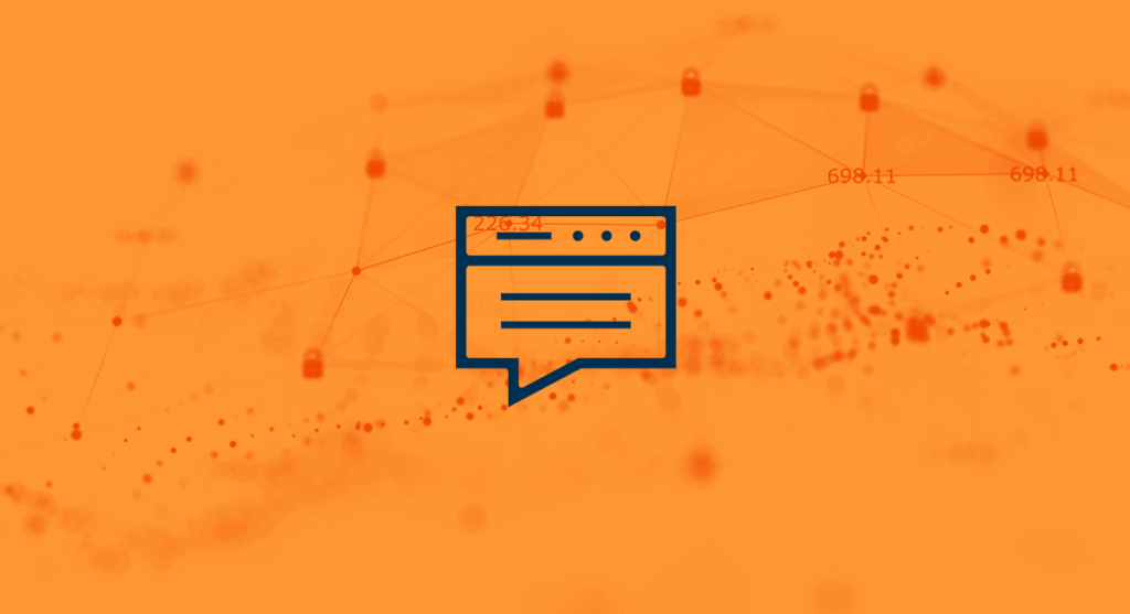 Web browser icon with series of lines on an orange background.