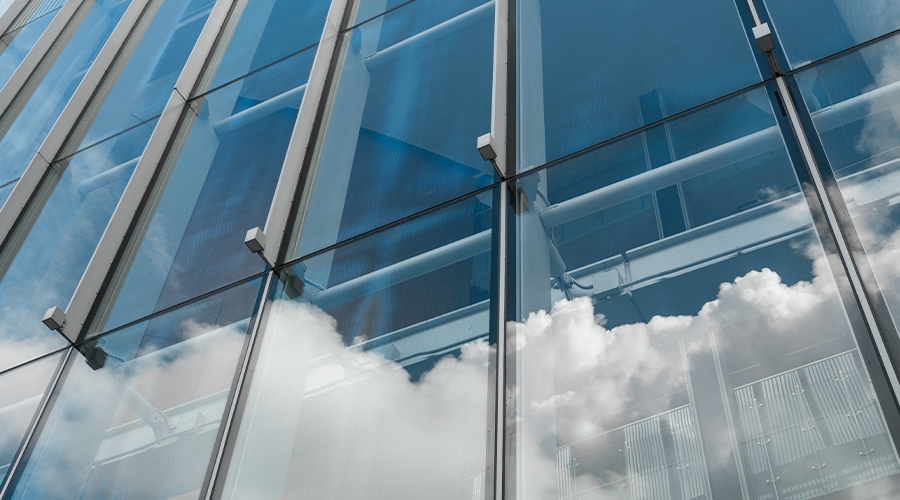 Building windows with cloud reflection