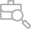 Logo of a briefcase in white outline with a magnifying glass in front.